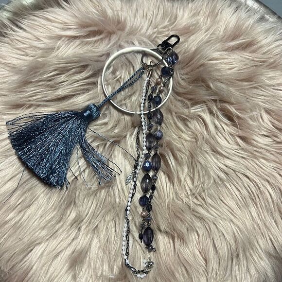 Silver Purple Blue Bangel Wristlet Key Chain - Picture 1 of 3